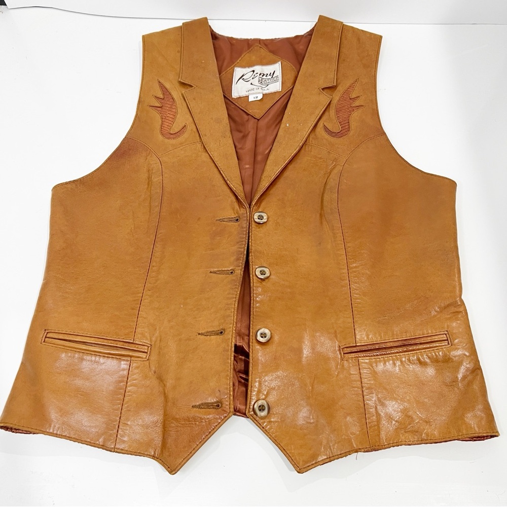 REMY LEATHER | Brown Vest Embroidered Accents Festival Style Sz 12